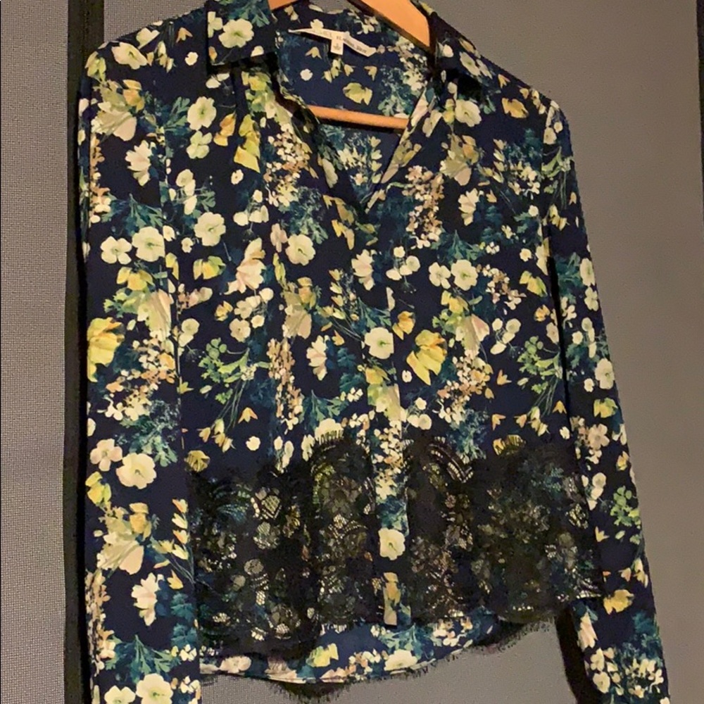 RACHEL Rachel Roy Floral Button Up Top w/ Lace